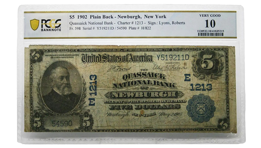 1902 $5 Plain Back Quassaick National Bank