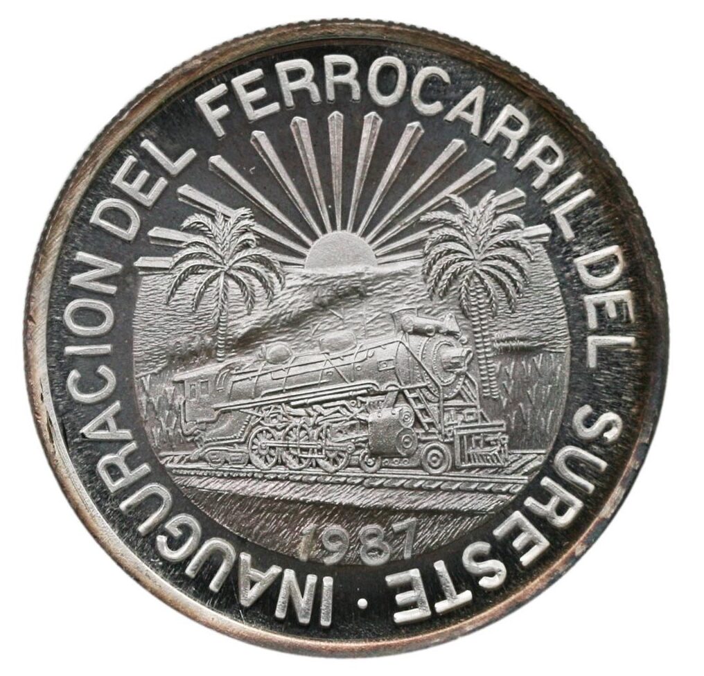 1987 1 Oz 999 Plata Plura Inauguracion Del Ferrocarril Del Sureste