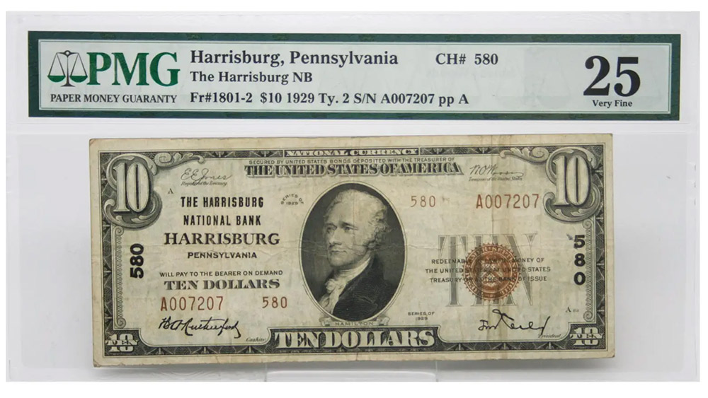 1929 $10 National Currency Harrisburg Pennsylvania Jones|Woods