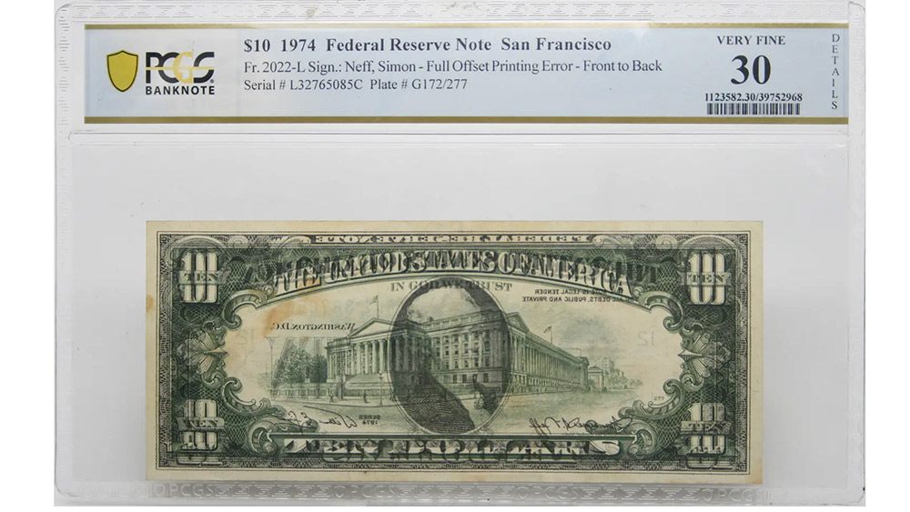 1974 $10 Federal Reserve Note Full Offset Printing Error