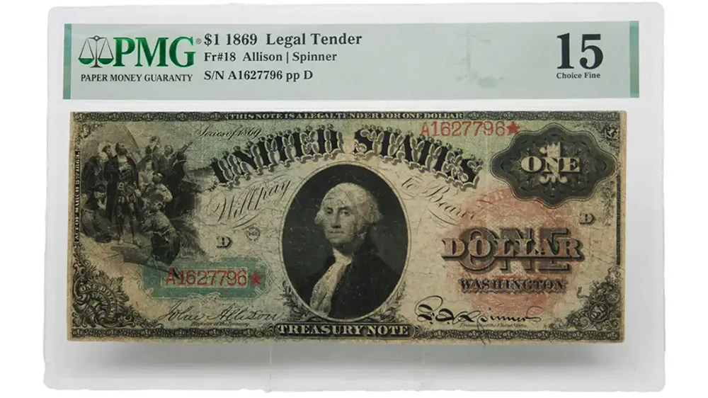 1869 $1 Legal Tender "Rainbow" Note FR#18