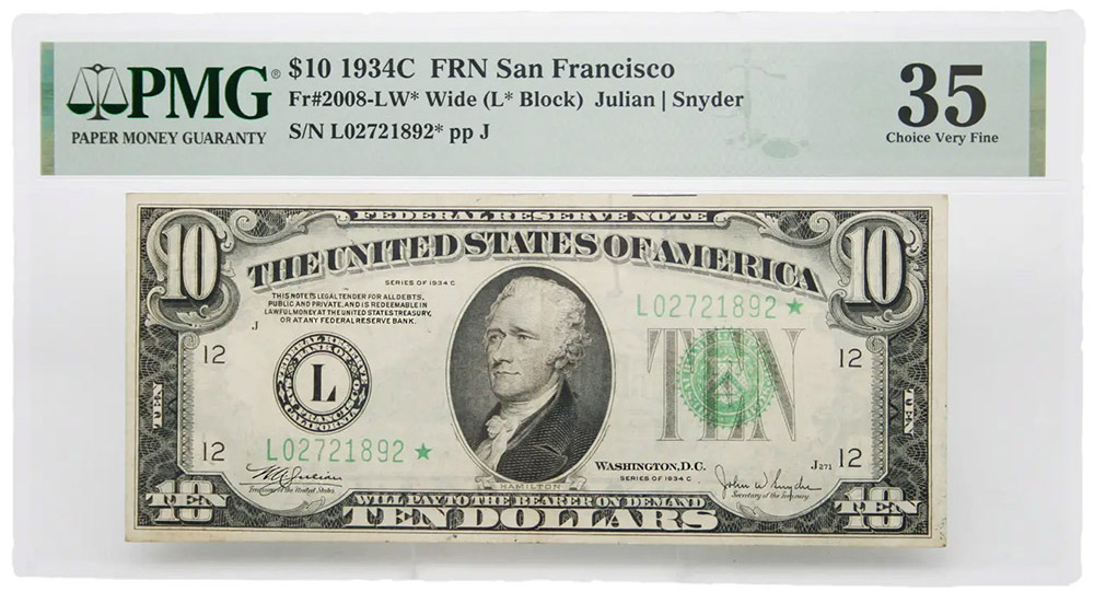 1934-C $10 Federal Reserve Star Note San Francisco