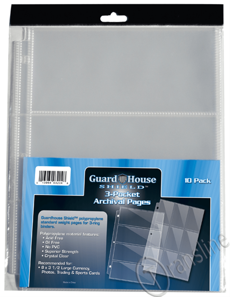 Guardhouse Shield 3 Pocket Archival (10 pack) Polypropylene Pages