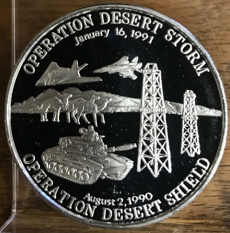 Rare 1990 91 Operation Desert Shield Desert Storm 2 Oz Pure Silver Round Chula Vista Coins
