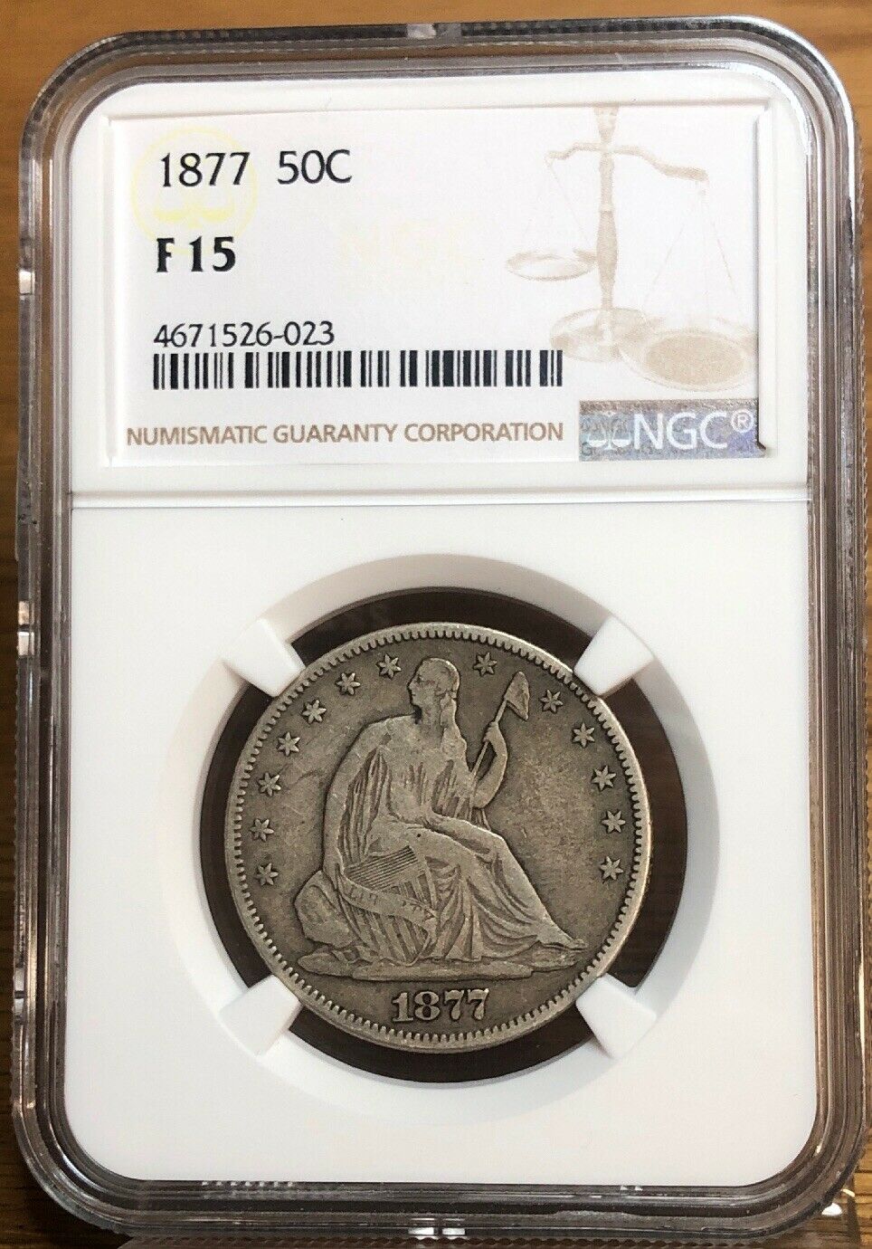 1877 Seated Liberty 50C F15 NGC NH023 - Chula Vista Coins