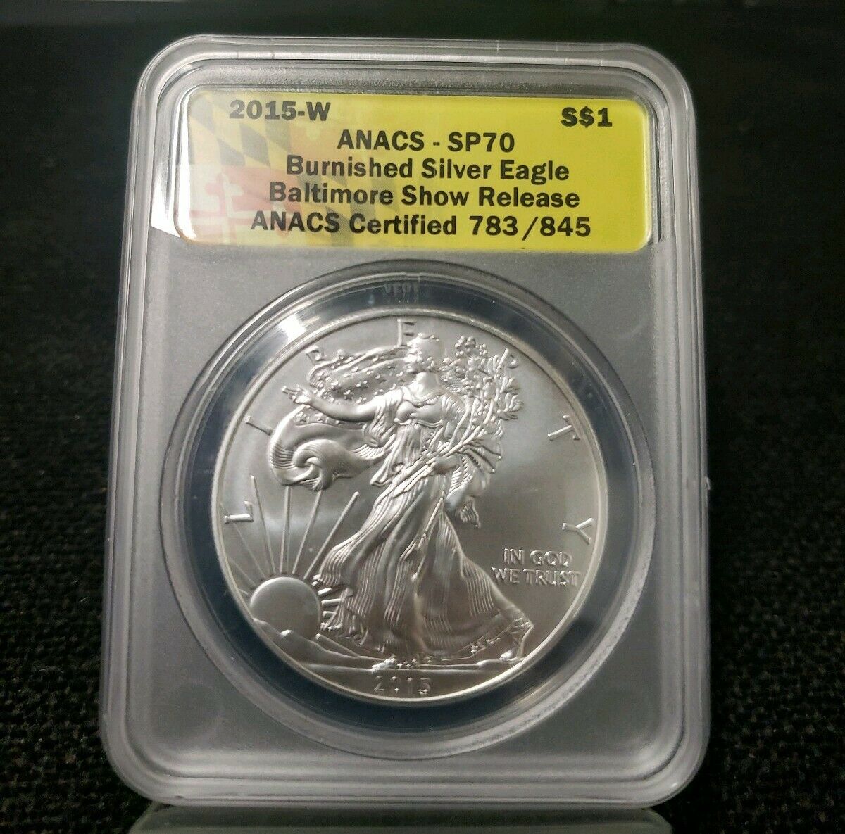2015 W Burnished Silver Eagle- ANACS SP70 West Point -Baltimore Show
