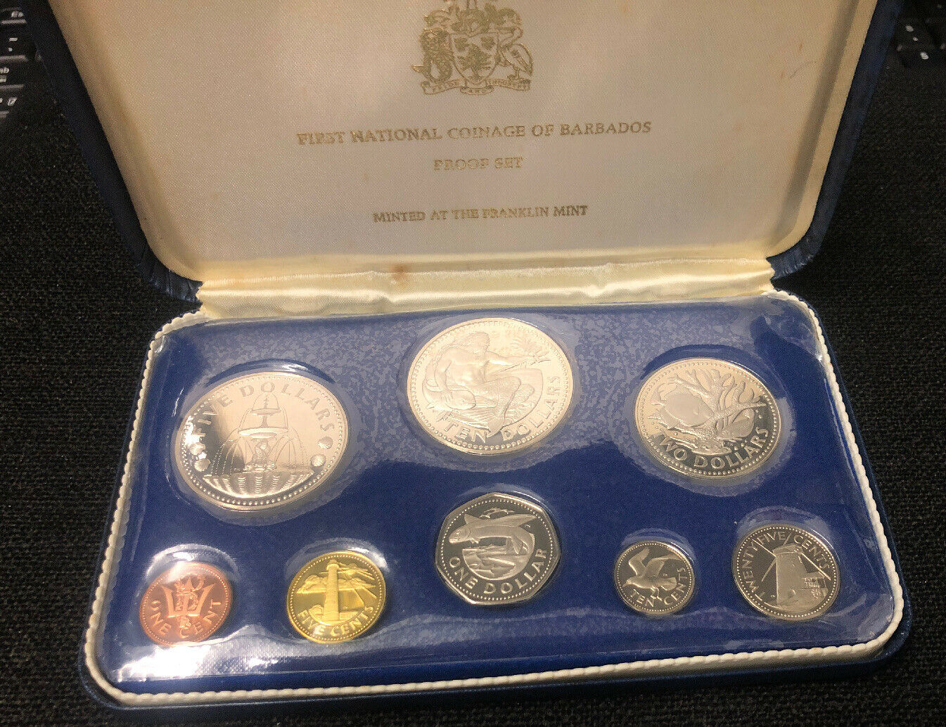 1973 FIRST NATIONAL COINAGE OF BARBADOS SILVER PROOF SET W ...