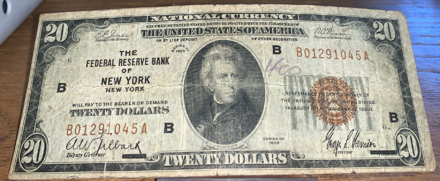 1929 $20 Federal Reserve National Bank Note, New York Fr. 1870-B AH ...