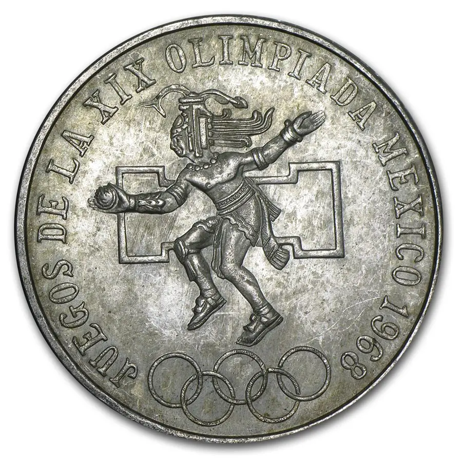 1968 Mexico Silver 25 Pesos Olympics (XF-AU)