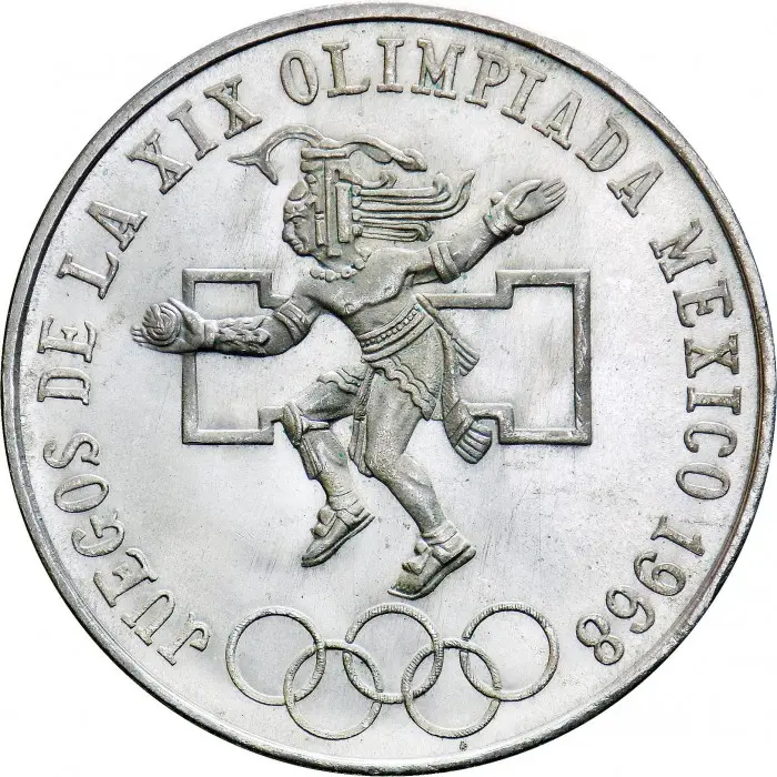 1968 Mexico Silver 25 Pesos Olympics- BU