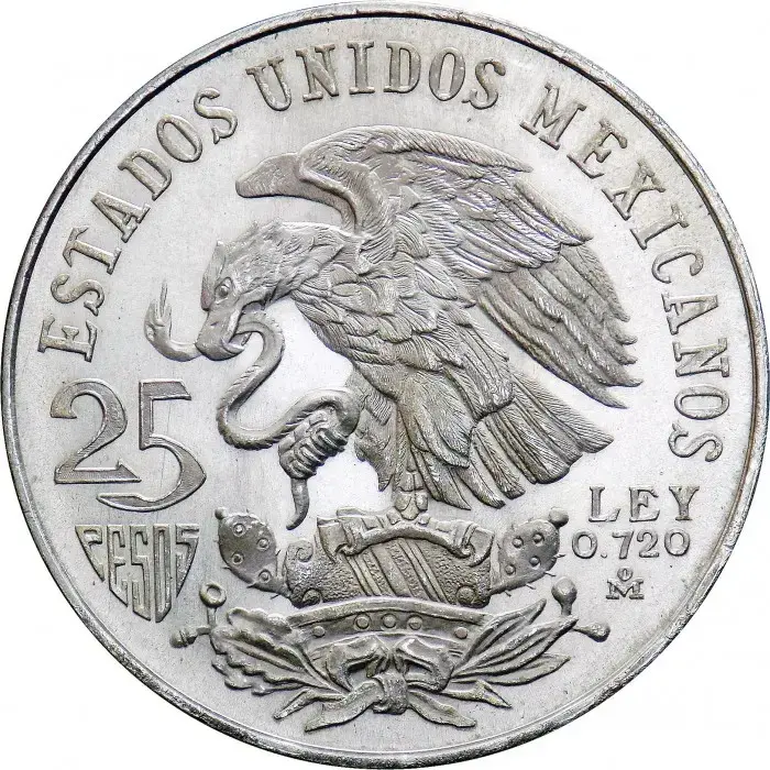 1968 Mexico Silver 25 Pesos Olympics- BU - Image 2