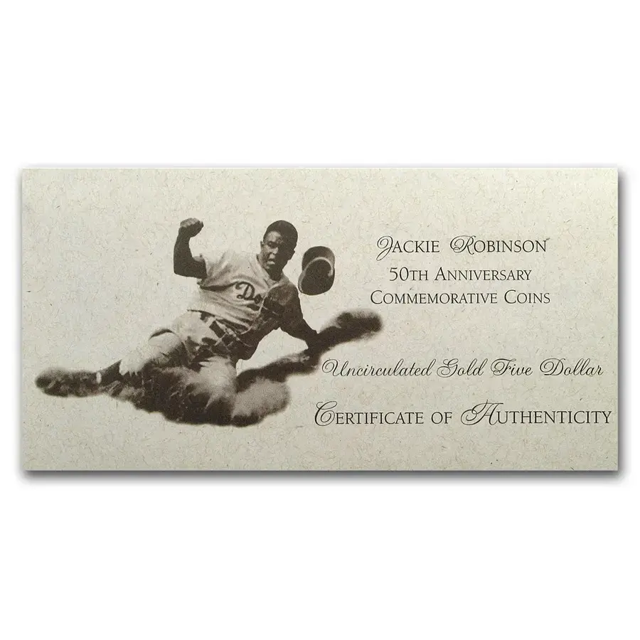 1997 Gold $5 Commem. Jackie Robinson UNC.(w/Box & COA) - Image 7