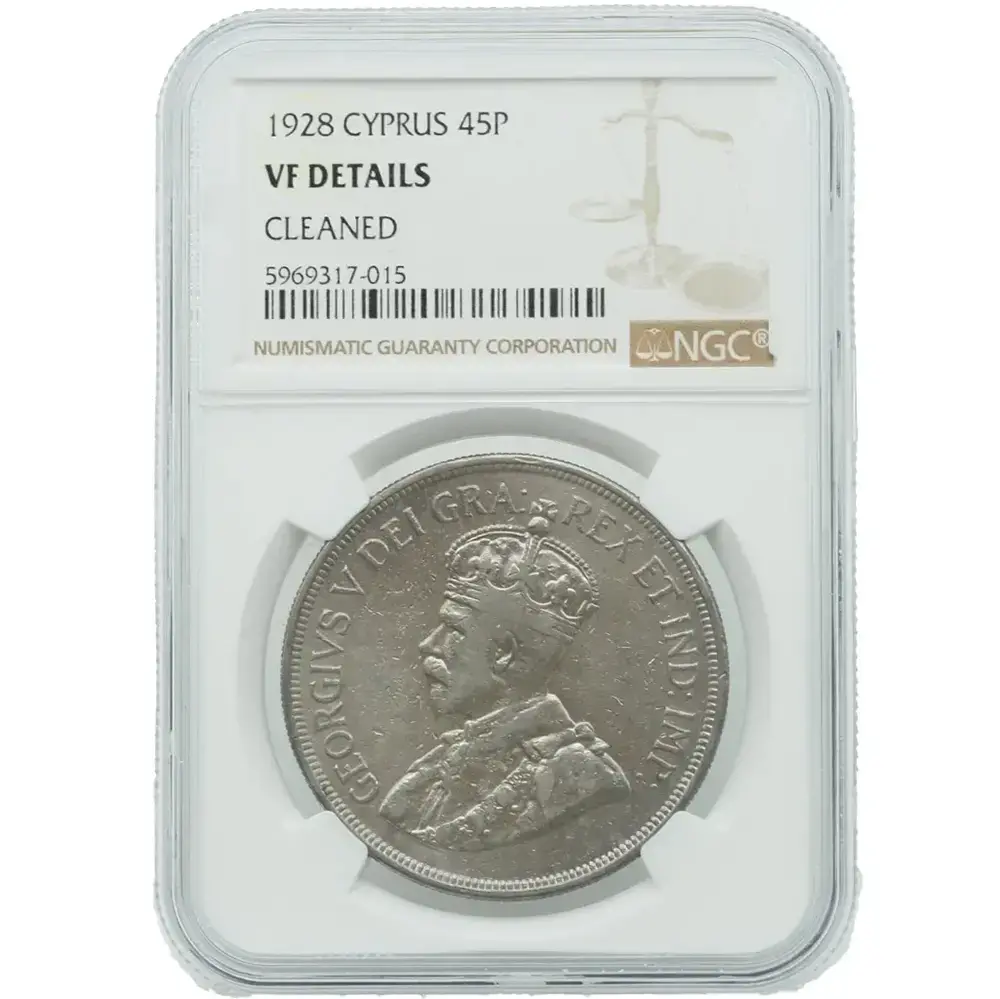 1928 Cyprus 45 Piastres NGC VF Details