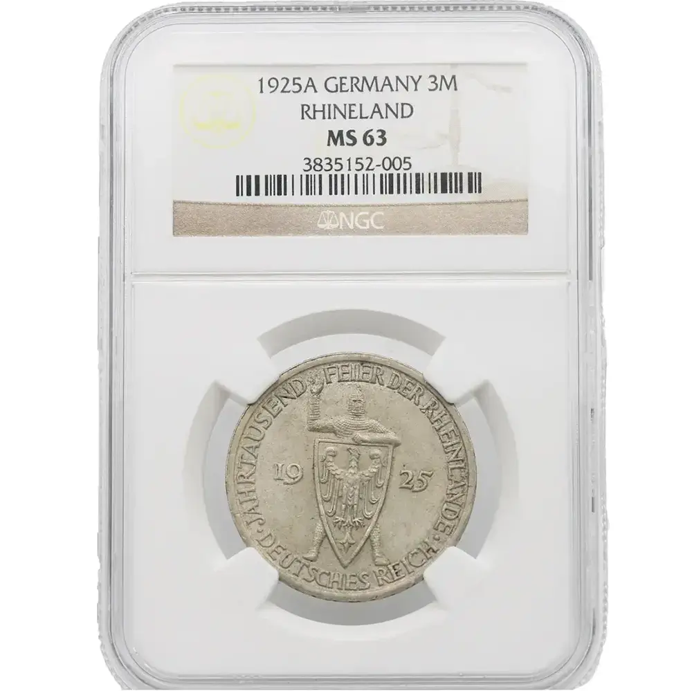1925A Germany 3 Reichsmark Rhineland NGC MS 63