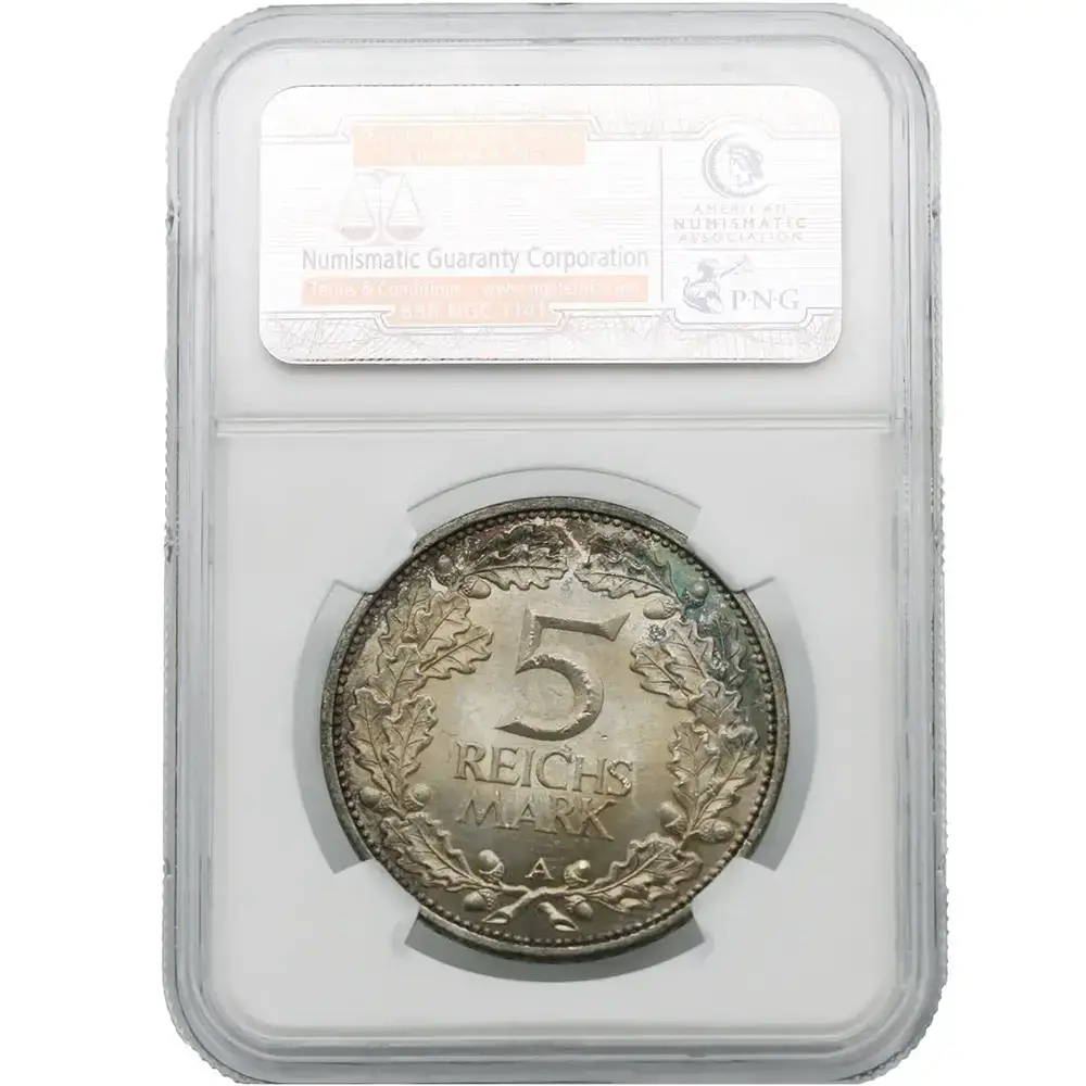 1925A Germany 5 Reichsmark Rhineland NGC MS 63 - Image 2