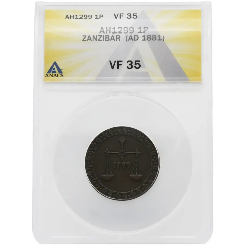 1881 Zanzibar 1 Pysa AH1299 ANACS VF 35