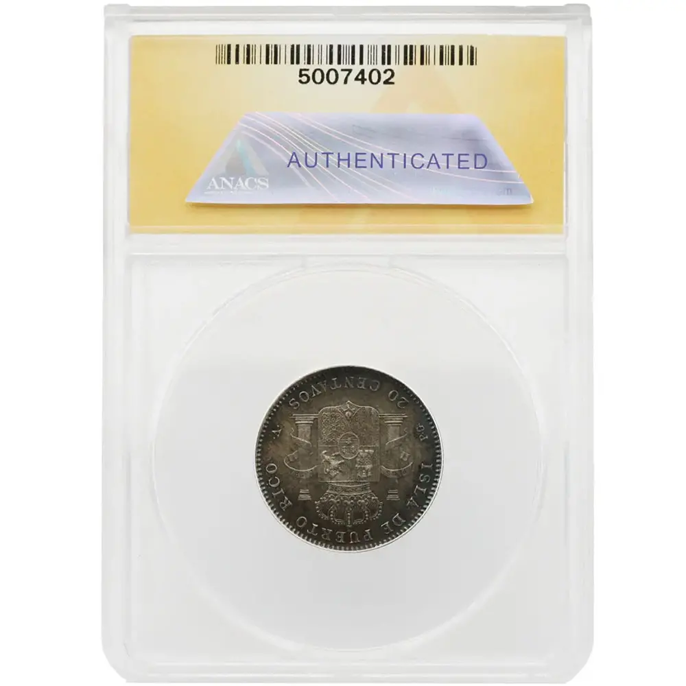 1895 Puerto Rico 20 Centavos ANACS AU 58 - Image 2