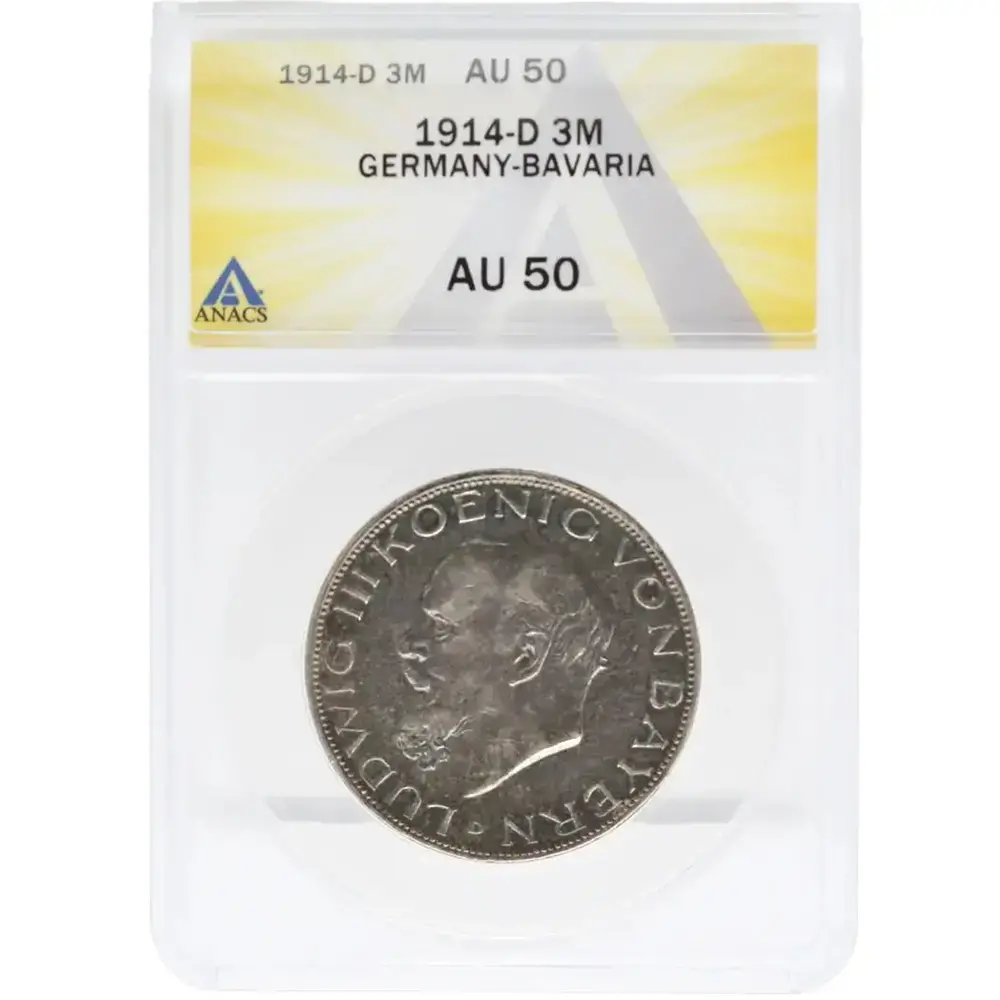 1914-D 3 Mark Germany-Bavaria ANACS AU 50