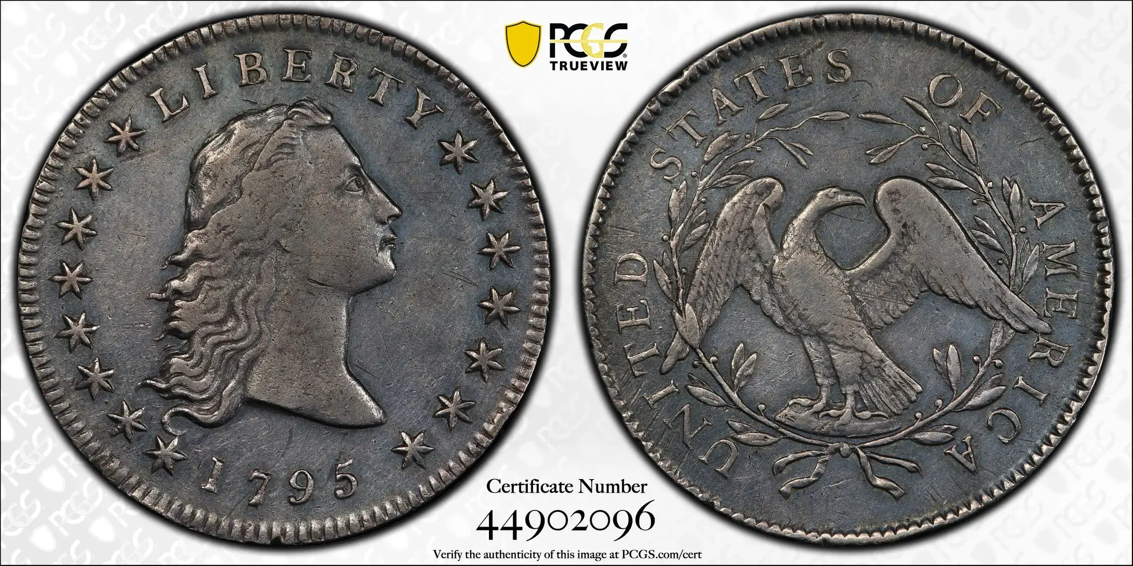 1795 Flowing Hair Silver Dollar 2 Leaves PCGS VF Detail - Image 2