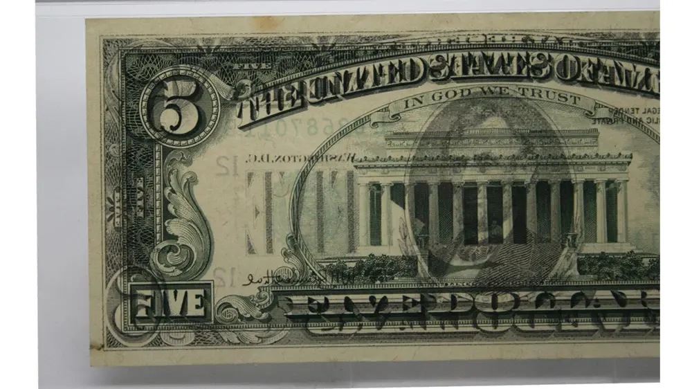 1977 $5 Federal Reserve Note Offset Printing Error- San Francisco Choice VF35 PMG - Image 3