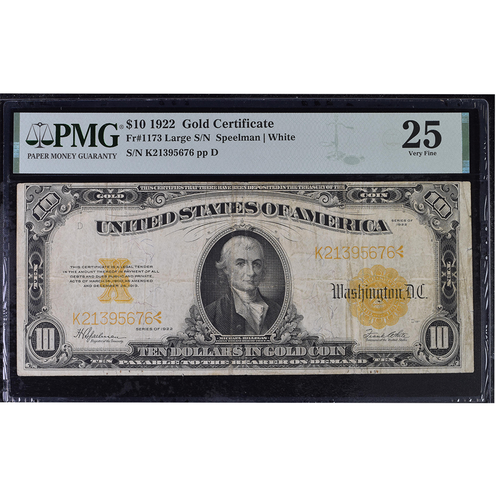 1922 $10 Gold Certificate Speelman | White PMG Very Fine 25