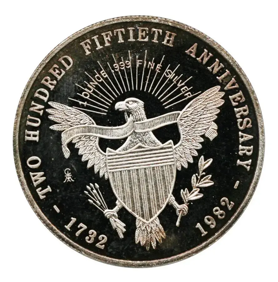 1732-1982 George Washington 250th Ann. .999 Silver Round - Image 2