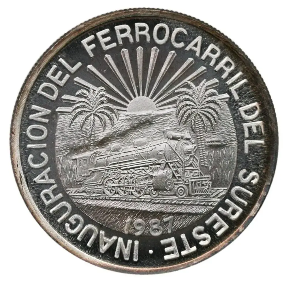 1987 1 oz .999 Plata Plura Inauguracion Del Ferrocarril Del Sureste
