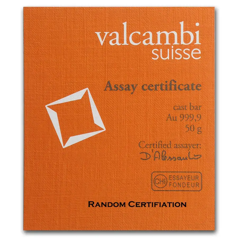 50 gram Gold Bar- Valcambi (Cast/Poured w/Assay) - Image 2