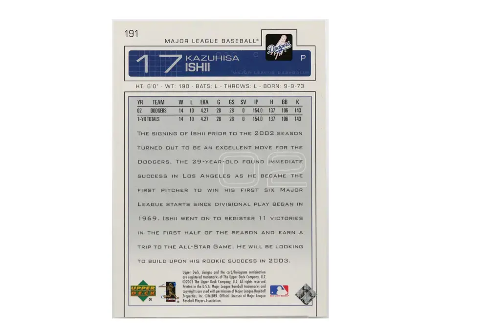 2004 Kazuhisa Ishii Signed Upper Deck Card #191 - Image 2