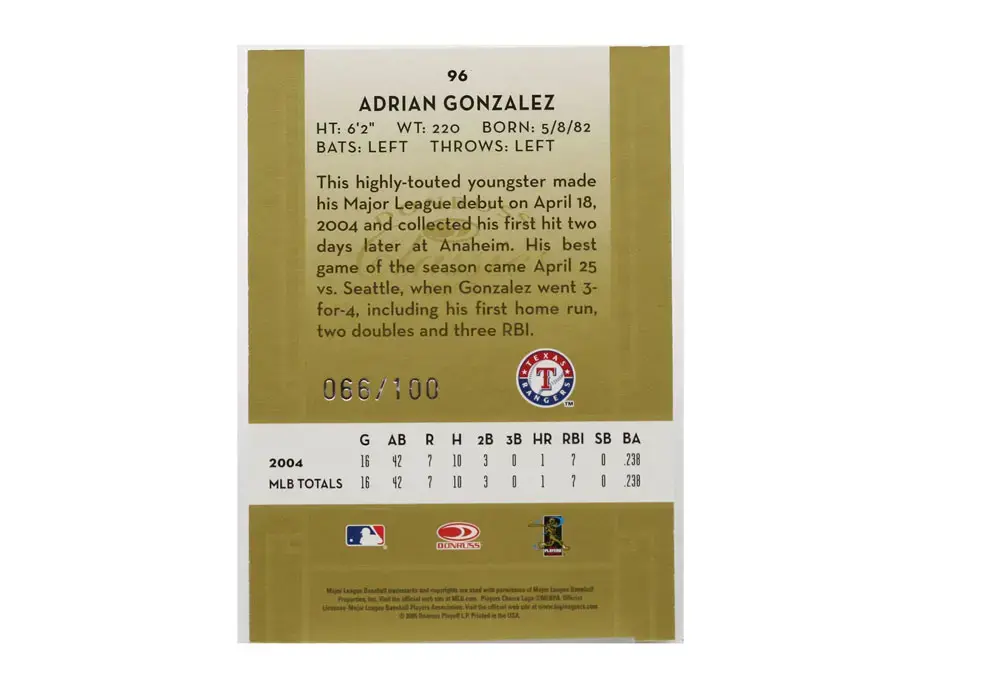 2005 Donruss Classics Gold Significant Signatures Adrian Gonzalez Rookie Auto RC - Image 2