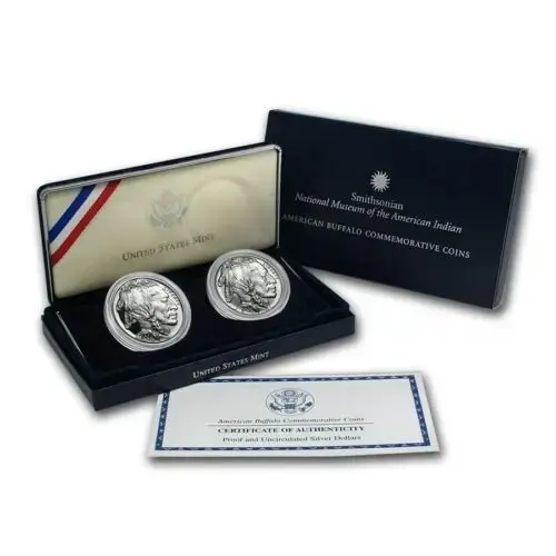2001 American Buffalo Silver Dollar Proof & MS/UNC 2 Coin Set