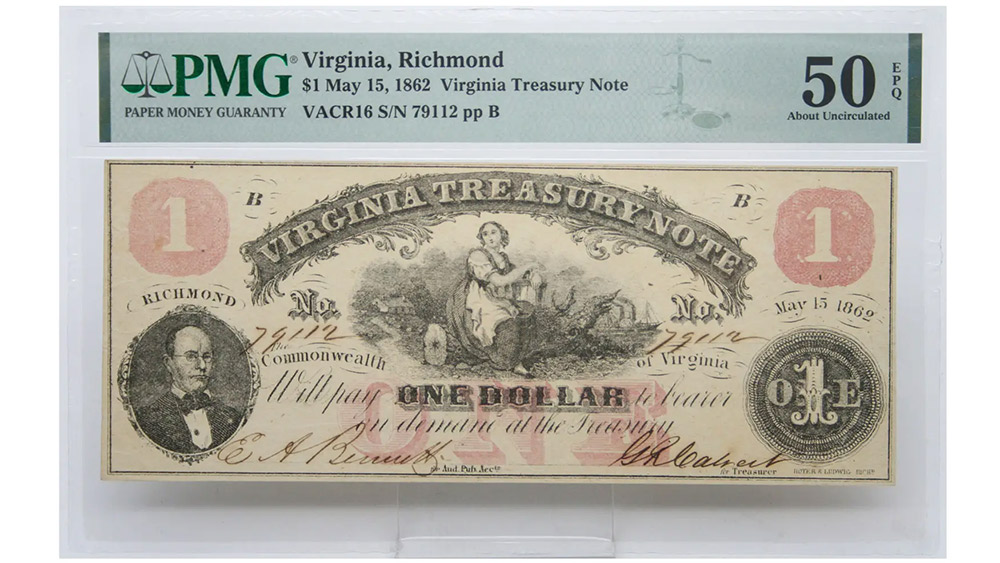 1862 $1 Virginia Richmond Treasury Note