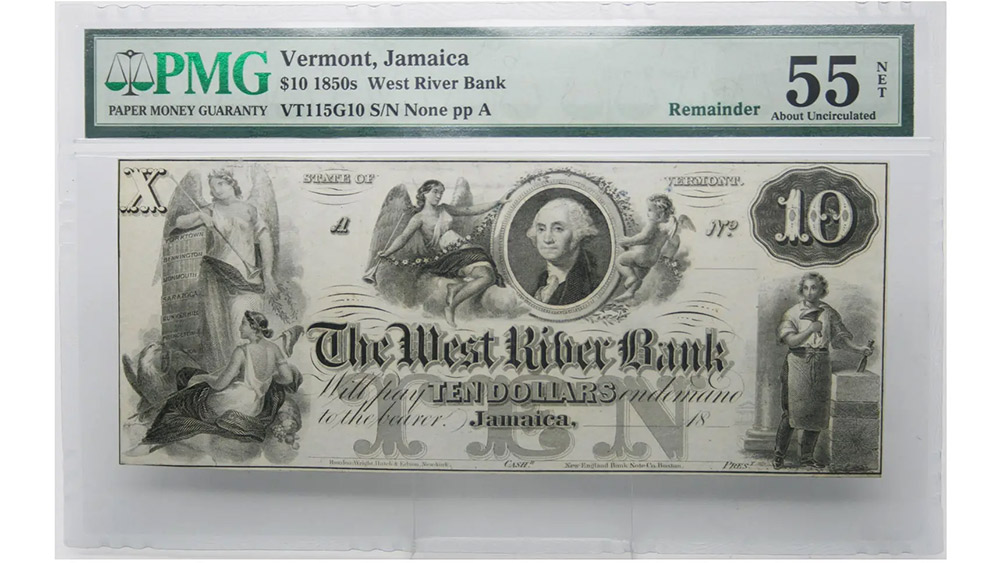 1850's $10 Vermont Jamaica - West River Bank