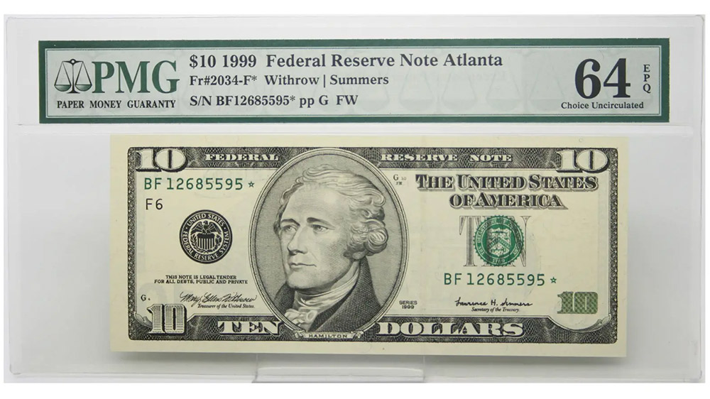 1999 $10 Federal Reserve Star Note Atlanta Fr#2034-F*