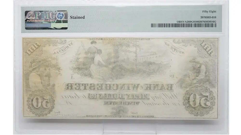 1850s-1860s $50 Virginia Winchester PMG AU 58 - Image 2
