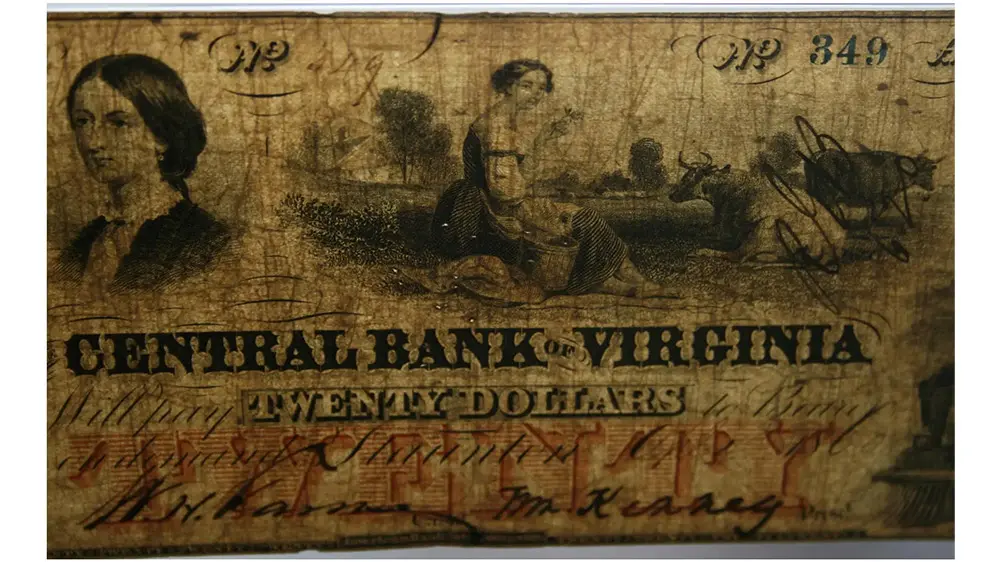1860 $20 Virginia Staunton Central Bank of Virginia PMG VF 20 - Image 2