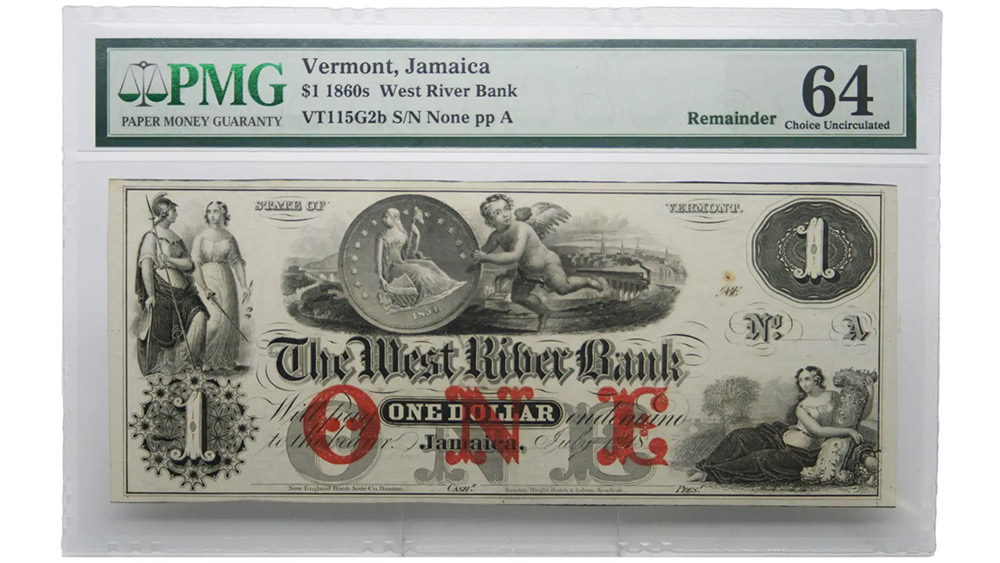 1860's $1 Vermont Jamaica - West River Bank