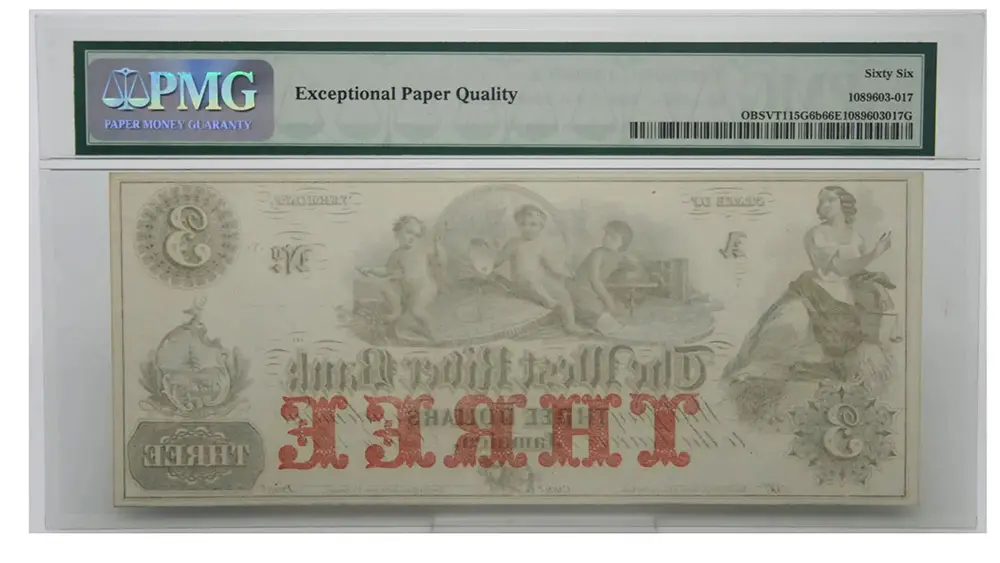 1860's $3 Vermont Jamaica- West River Bank PMG UNC 66 - Image 2