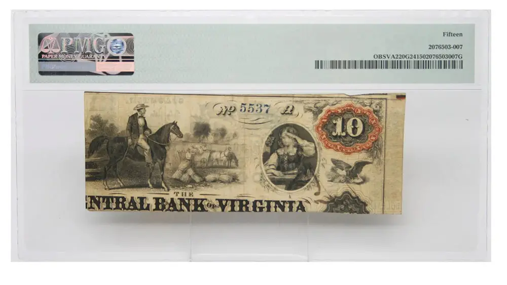 1862 $1 Central Bank of Virginia PMG Choice Fine 15 - Image 2
