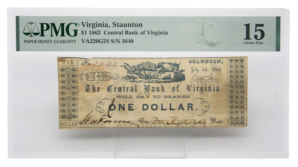 1862 $1 Central Bank of Virginia