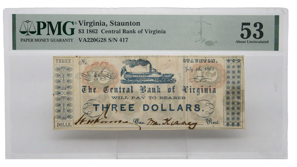 1862 $3 Virginia Staunton