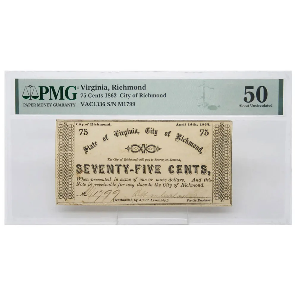 1862 75 Cent City of Richmond PMG AU 50