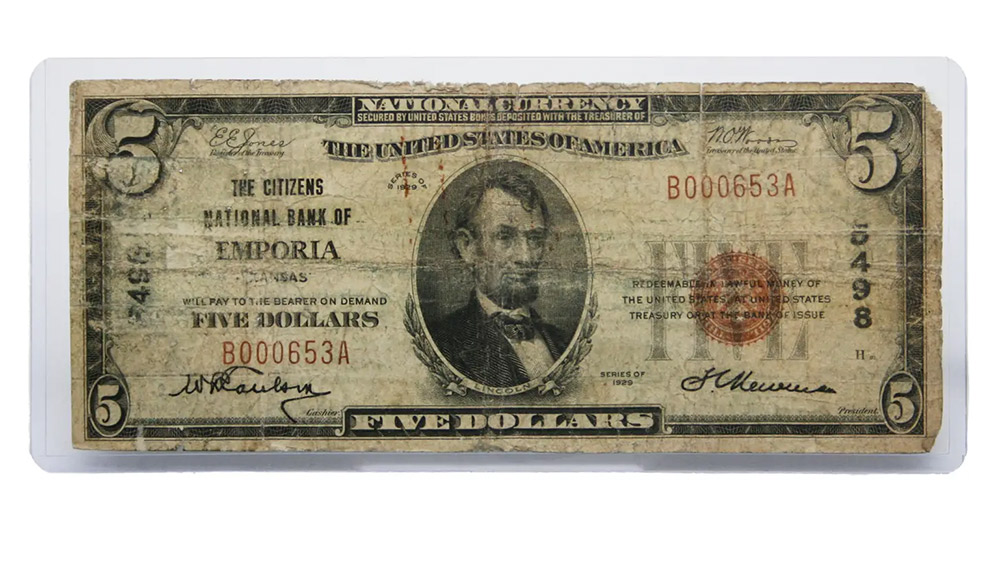 1929 $5 National Currency Emporia Kansas