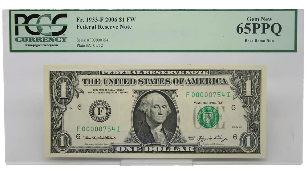2006 $1 FW FR#1933-F* Low Serial number