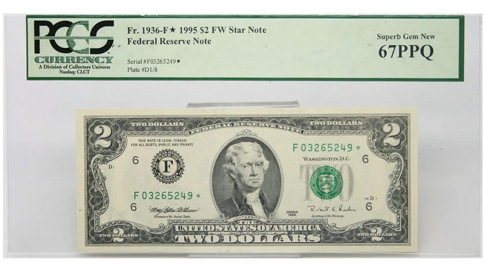 1995 $2 Federal Reserve Fort Worth Star Note Fr#1936-F*