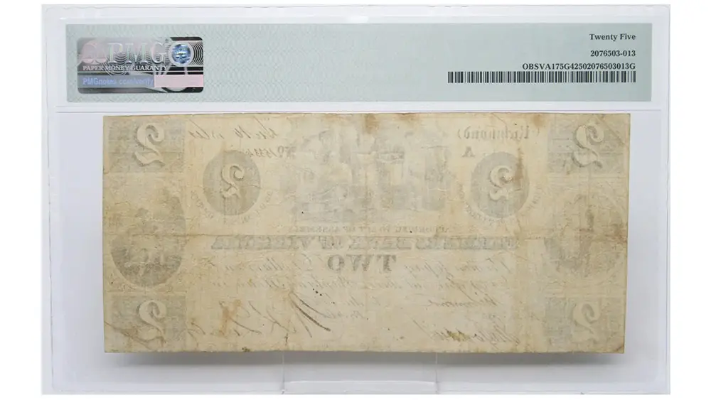 1839-1860's $2 Farmers Bank of Virginia PMG VF 25 - Image 2