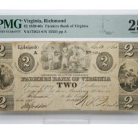 1839-1860's $2 Farmers Bank of Virginia Norfolk Branch