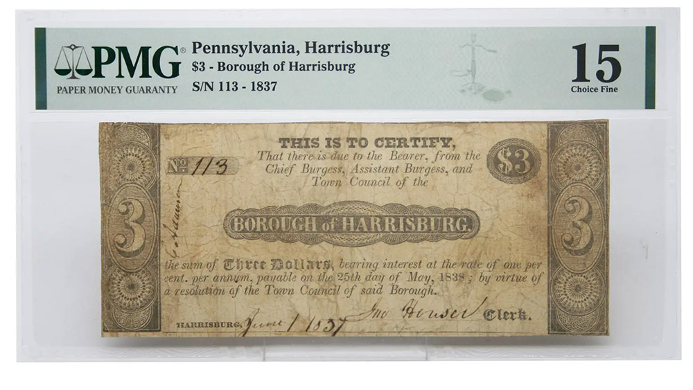 1837 $3 Pennsylvania - Borough of Harrisburg