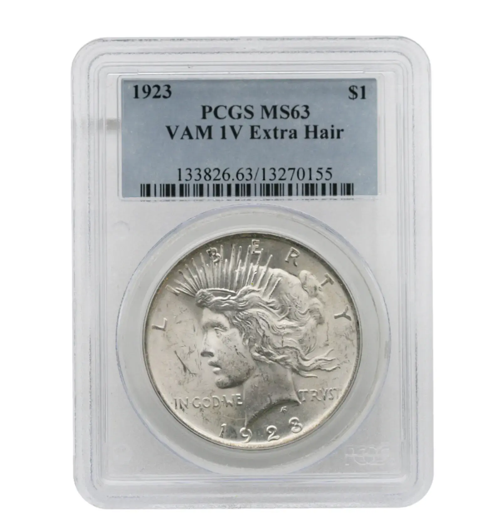 1923 $1 Peace Dollar VAM 1V Extra Hair PCGS MS63