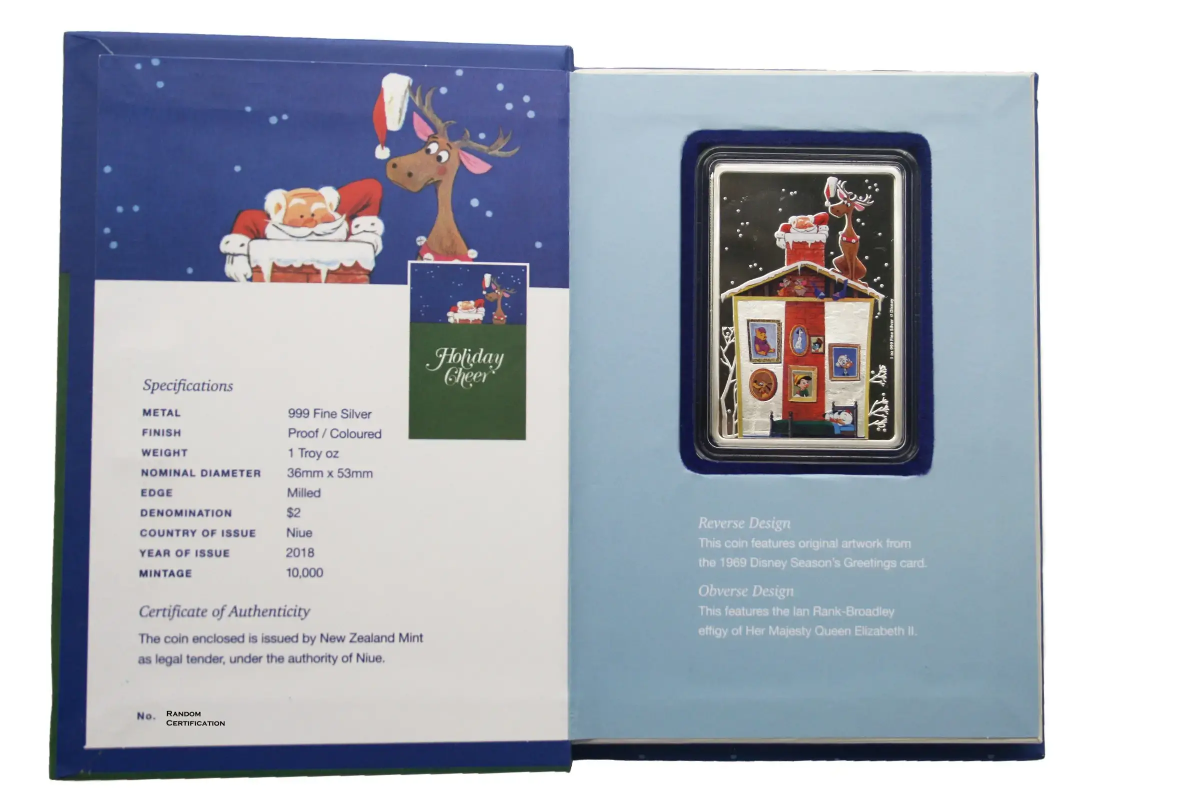 2018 Niue 1 oz Silver $2 Disney Season's Greetings Proof Bar - Image 3